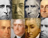 Presidents born in Virginia include, from right, George Washington, William Henry Harrison, Woodrow Wilson and John Tyler. Bottom, from right: Zachary Taylor, James Monroe, Thomas Jefferson and James Madison.  
